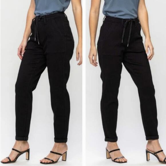 Judy Blue High Waist Double Roll Cuff Jogger Jean Black Size 29 - Picture 1 of 6